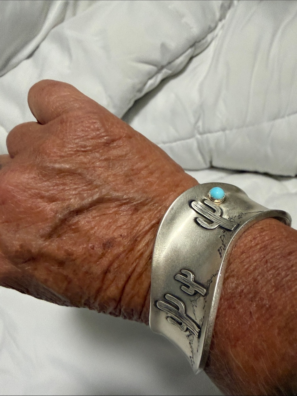 Sterling Silver Cactus Cuff Bracelet with Turquoise Accent - Radi-Cal jewelry